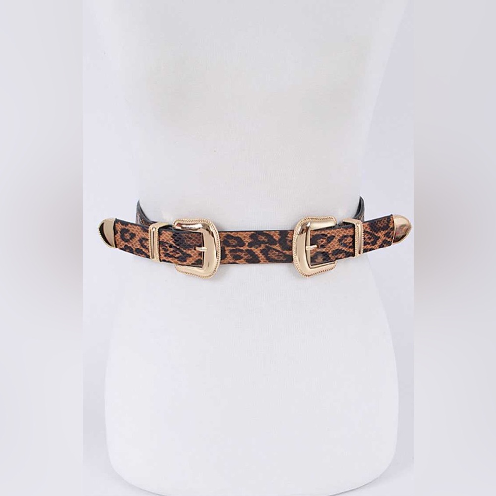 Leopard Print w/ Gold Double Buckles Western Statement Belt